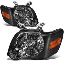 06-10 Ford Explorer/ 07-10 Sport Trac Headlights Black Housing Amber Corners Luces Negras