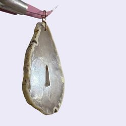 Vintage Grey Agate Slice Pendant Polished Drilled Stone - Boho Style