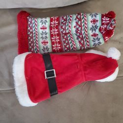 2 Dog Christmas Sweater and Santa Jacket Size Small 