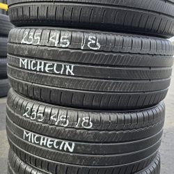 4 USED TIRES For Tesla Foam 235/45R18 MICHELIN PRIMACY MXM4 T1 w/70% Thread All 4 Installed $280 ($70 each)