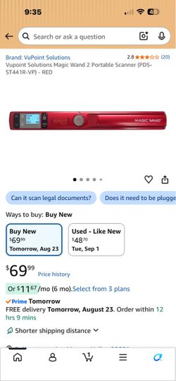 Portable Scanner VuPoint Magic Wand II Red– NEW SEALED –