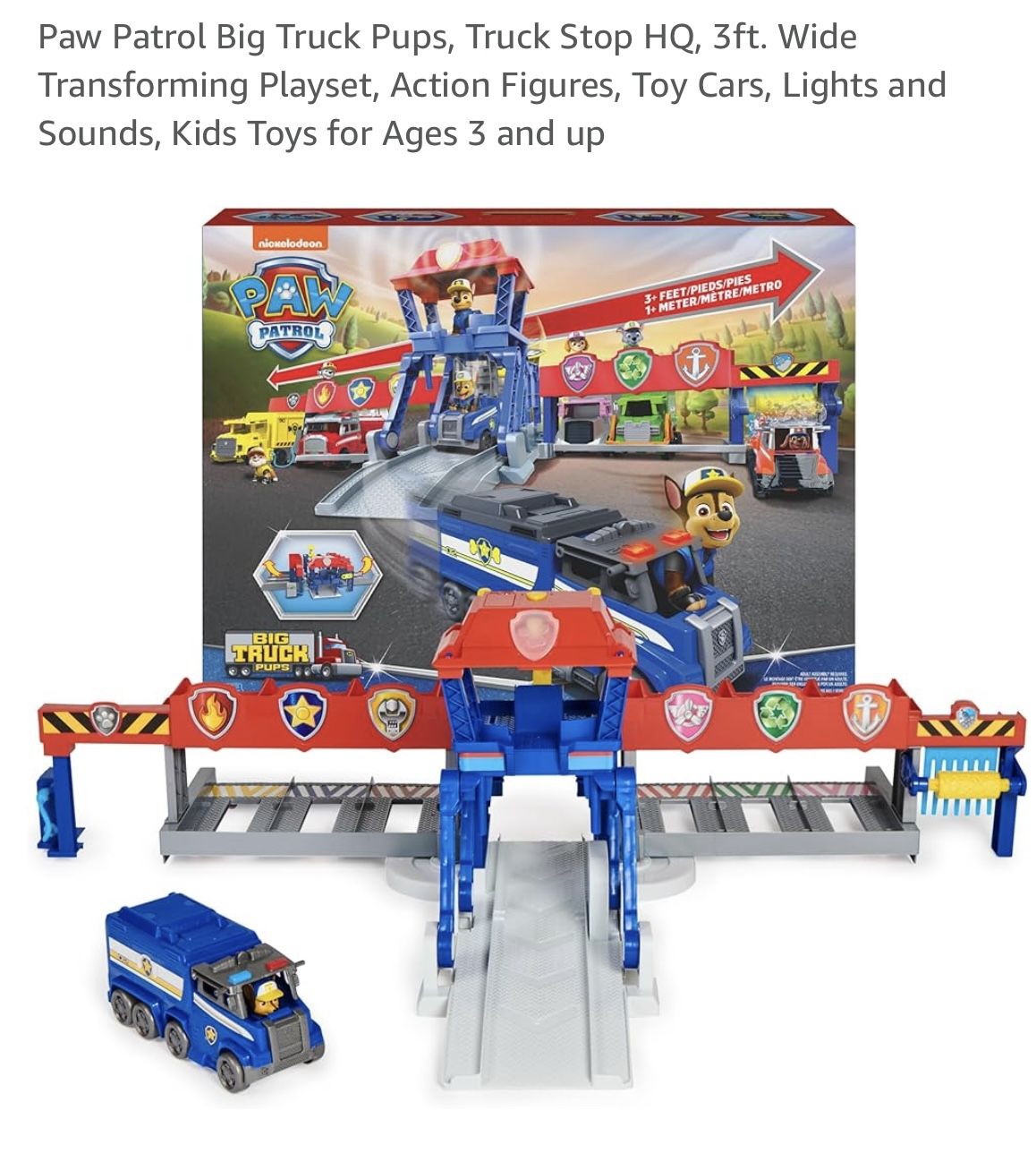 Paw Patrol Big Truck Pups, Truck Stop HQ, 3ft. Wide Transforming Playset, Action Figures, Toy Cars, Lights and Sounds, Kids Toy