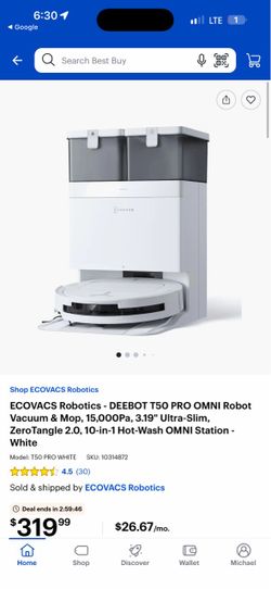 ECOVACS DEEBOT T50 PRO Omni Robot Vacuum and Mop, 3.19ại Ultra-Slim, 15,000Pa Suction, Self-Emptying Self-Cleaning Station, Auto Mop Wash & Dry - Whit