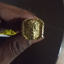 14-k Gold Jesus Face Nugget Ring