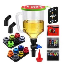 18-Piece Engine Oil Funnel Kit, 1.59QT/1.5L Automotive Oil Funnel Set with 12 Adapters, Elbow Fitting, Arrow Screen and Magnetic Storage Hooks Tray, C