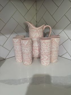 Jarra Rosa Con Vasos