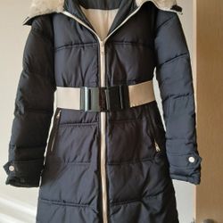 NEW Women Steve Madden Faux Fur Jacket Coat Belt Removable Size Small