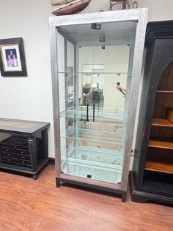 Glass Display Cabinet with Mirrored Back