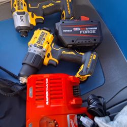 BRAND NEW MILWAUKEE M18 HD12.0 REDLITHIUM FORGE BATTERY & M12-M18 RAPID CHARGER BRAND NEW DEWALT XR IMPACT & DEWALT XR HAMMER DRILL DRIVER