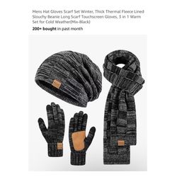 Brand new Mens Hat Gloves Scarf Set Winter, Thick Thermal Fleece Lined Slouchy Beanie Long Scarf Touchscreen Gloves, 3 in 1 Warm Set for Cold Weather(