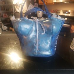 Blue Corset Accented Double Handle Satchel Handbag