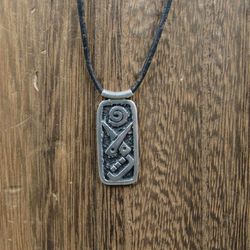 20 Inch Sterling Silver & Leather Tribal Symbols Pendant Necklace