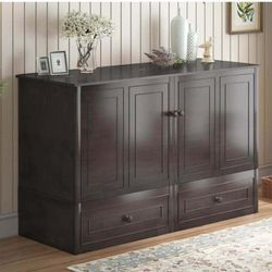 Queen Size Murphy Bed Cabinet with Built-in Charging Station and Storage Drawer, Solid Wood Cabinet Bed Queen Size with Mattress, Murphy Cube Chest Be