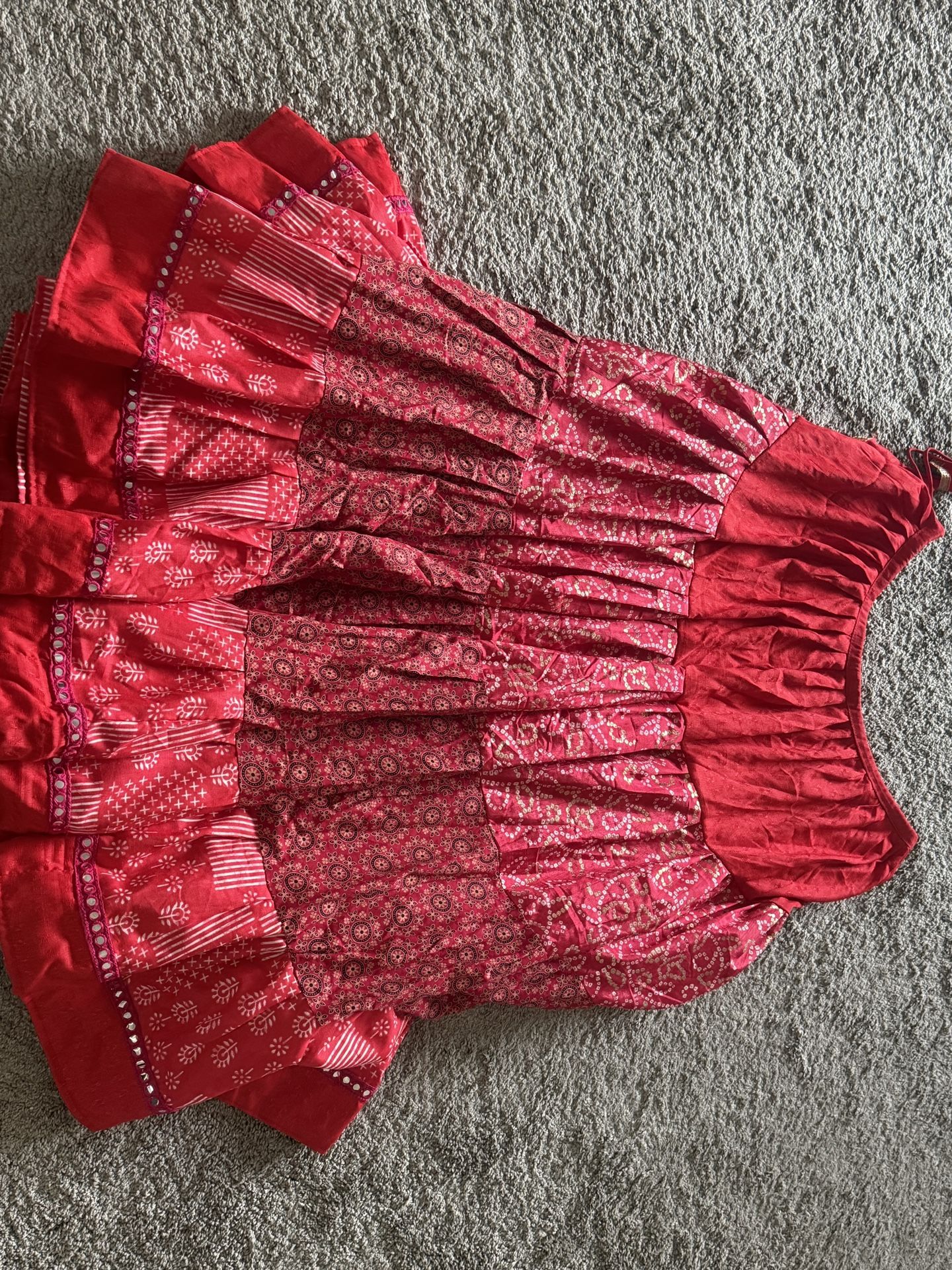 Traditional Rajasthani Cotton Dress - Bandhani Print | Red & Maroon Mix