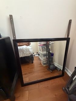 Large Square Mirror with Dark Wood Frame