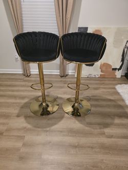 Pair of Black Velvet and Gold Swivel Bar Stools