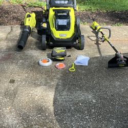 Ryobi 40 V 20 inch push mower string trimmer leaf blower battery charger New 280
