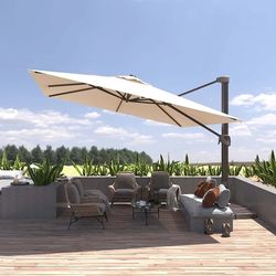 11 FT Patio Umbrella Offset Cantilever Outdoor Umbrella Aluminum Market Hanging Umbrellas, Unlimited Tilting System & Cross Base