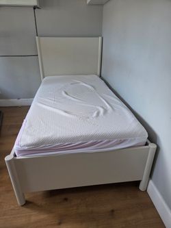 Modern White Twin Bed Frame with Built-In Storage Drawers + Mattress