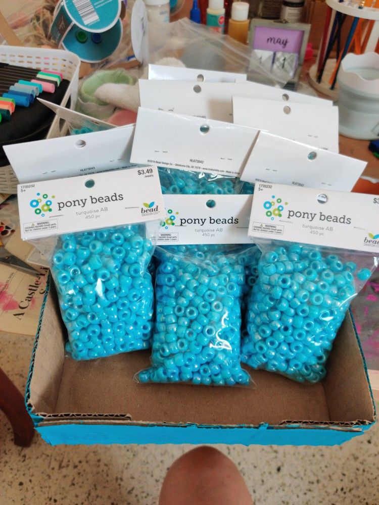 Turquoise Pony Beads 12 Packs NIB
