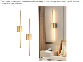 Wall Sconces Set of Two, LED Dimmable Sconces Wall Lighting, Brushed Gold Modern Wall Sconce Light for Bathroom, Living Room, Bedroom, Hardwired. 
