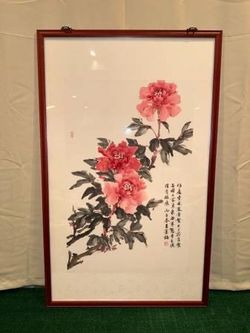 * Framed Chinese Watercolor Wall Art (31”W x 50”H)