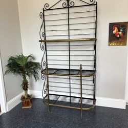 Antique Wrought Iron and Brass Bakers Rack