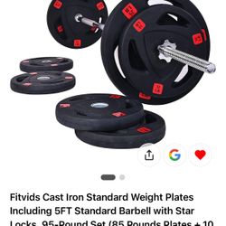 Fitvids 95LB Barbell Weight Set 5FT Bar