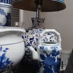 Blue China Lamp And Other Pots