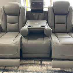 Real Leather Power Reclining Sofa and Loveseat