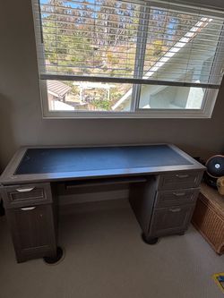 Free Large Wood Desk with Drawers and Leather Top