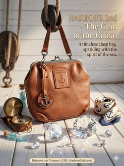 Vintage Harbour 2nd Rosalie Cognac Brown Leather Kiss Lock Crossbody Bag -