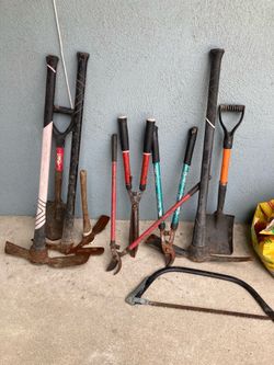 Pick axes, shovels, saw, clippers + more