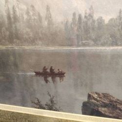 Mirror Lake, Yosemite Valley 1800s Print Boaters Cloudy Evening 3 Panel Art