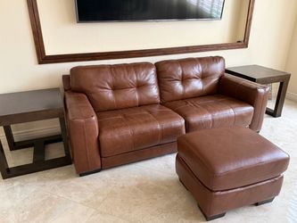 Brown leather sofa