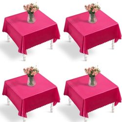 Entisn 4-Pack Deep Pink Satin Tablecloths 54 x 54 Inches, Silky Square Tablecloth Soft Table Cover Decoration for Weddings, Parties, Holidays and Dinn
