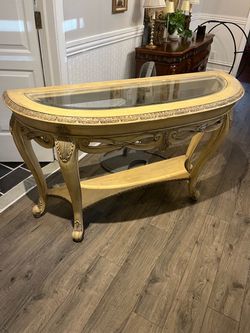 Elegant Gold Console Table with Glass Top