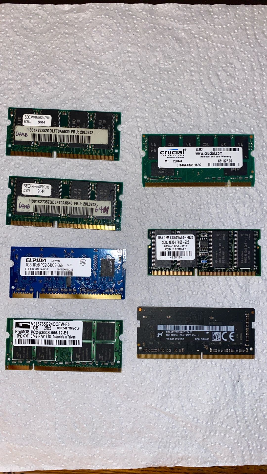 laptop ram (crucial, elpida, proMOS, etc)