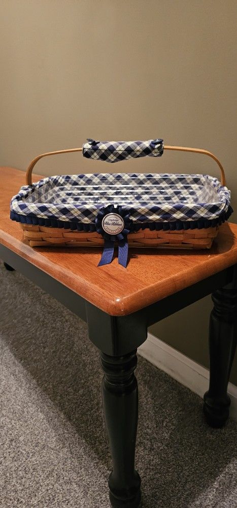 Longaberger Blue Ribbon Basket With Protector And Liner