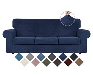 WEERRW 4 Pieces Velvet High Stretch Couch Covers For 3 Cushion Couch Sofa