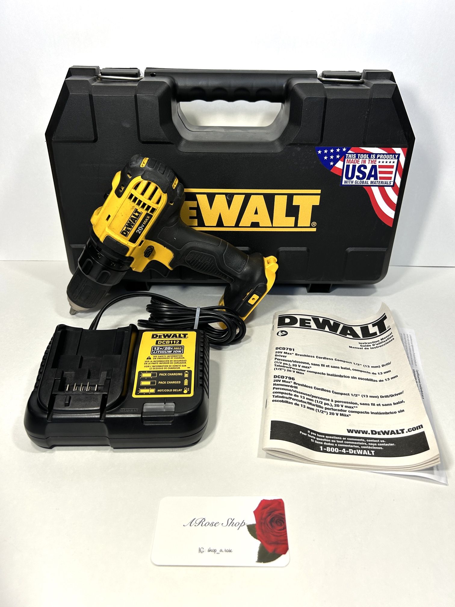 DeWalt DCD780 20V Max 1/2 Cordless Drill Driver With Case & Charger