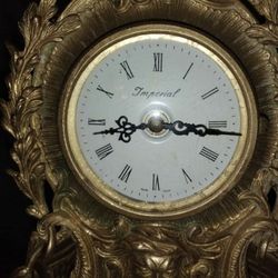 Antique Imperial Italian Brass Clock And Candles Holder 