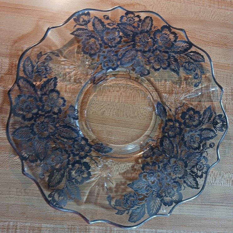VINTAGE SILVER CITY STERLING SILVER ON GLASS BREAD & BUTTER PLATE *READ DESCRIPTION*