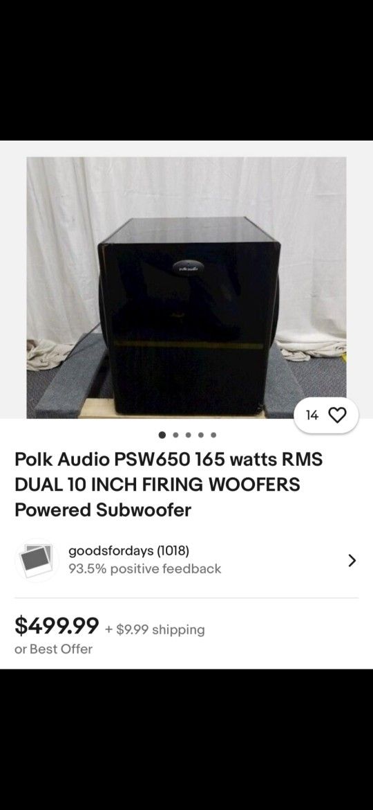 POLK AUDIO PSW650 WATTS RMS DUAL 10INCH FIRING WOOFERS POWERED SUBWOOFER
