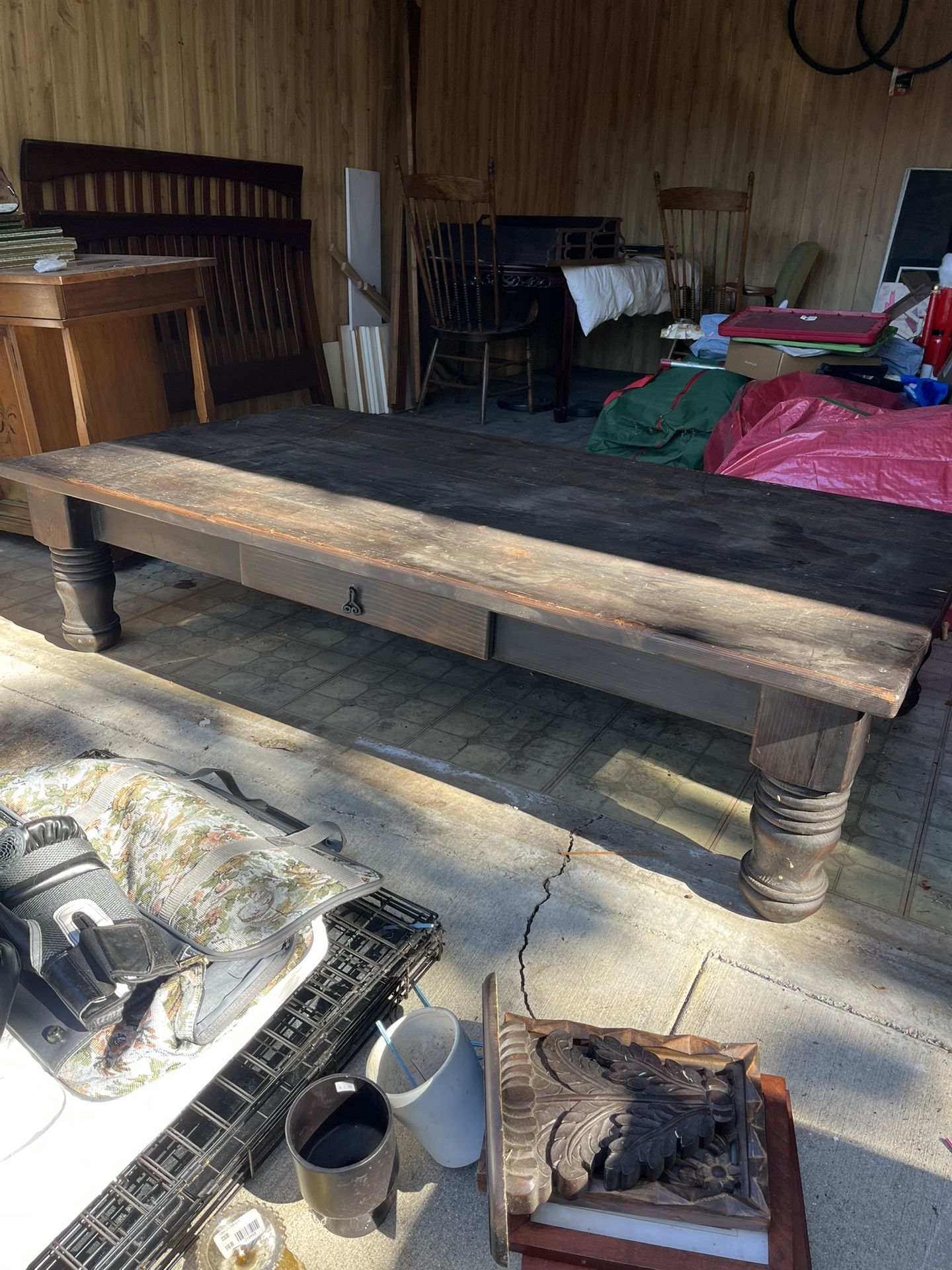 Large, dark wood coffee table