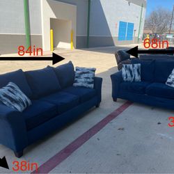 Blue 2pc Velvet Couch Set (DELIVERY AVAILABLE)