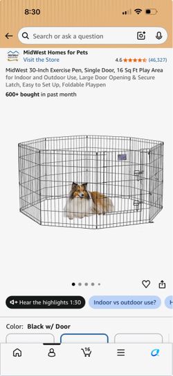 30-Inch Pet Exercise Pen with Pillow