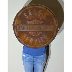 Harley Davidson Motorcycles Sales & Service Wood / Cast Iron Style Sign 24” Rust Rustic Collector’s Item Biker Motorcycle Vintage Large