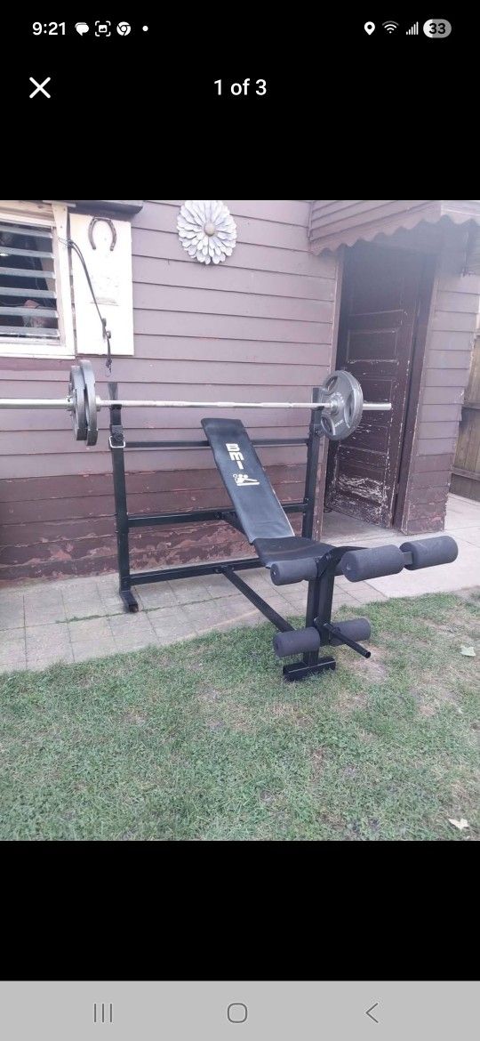 OLYMPIC BENCH / 7FT BAR / CLIPS /WEIGHTS