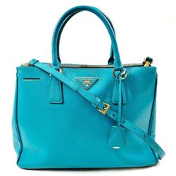 Auth Prada Saffiano Galleria 2-Way Turquoise Green Bag 